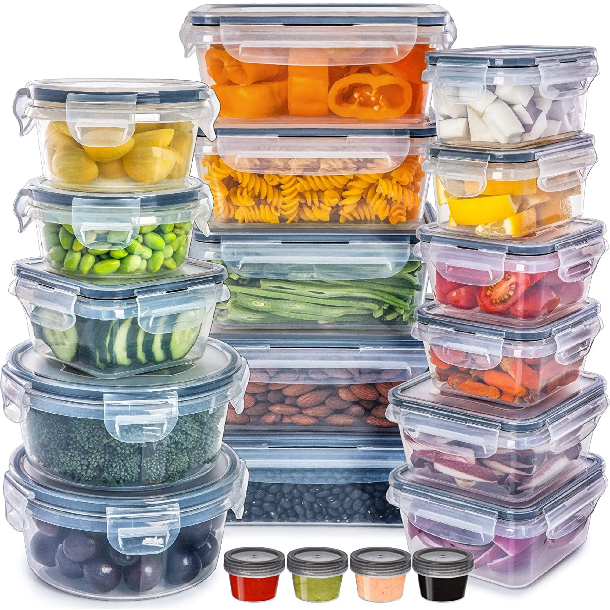 16 Piece PP Food Containers Set with Lids Clear Kitchen Organization Lunch Boxes Plastic Airtight Food Storage Containers Set