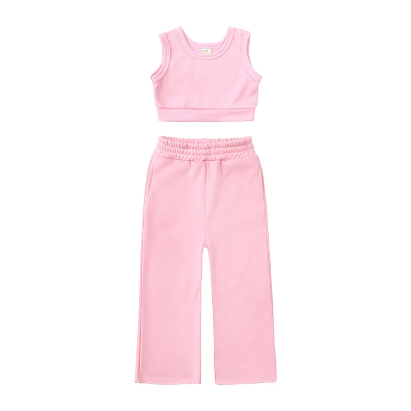 Customize 2023 Kids Girls Boutique Clothing Summer Toddler Girl Clothes 95% Polyester Vest 2 Piece Children Clothing Sets