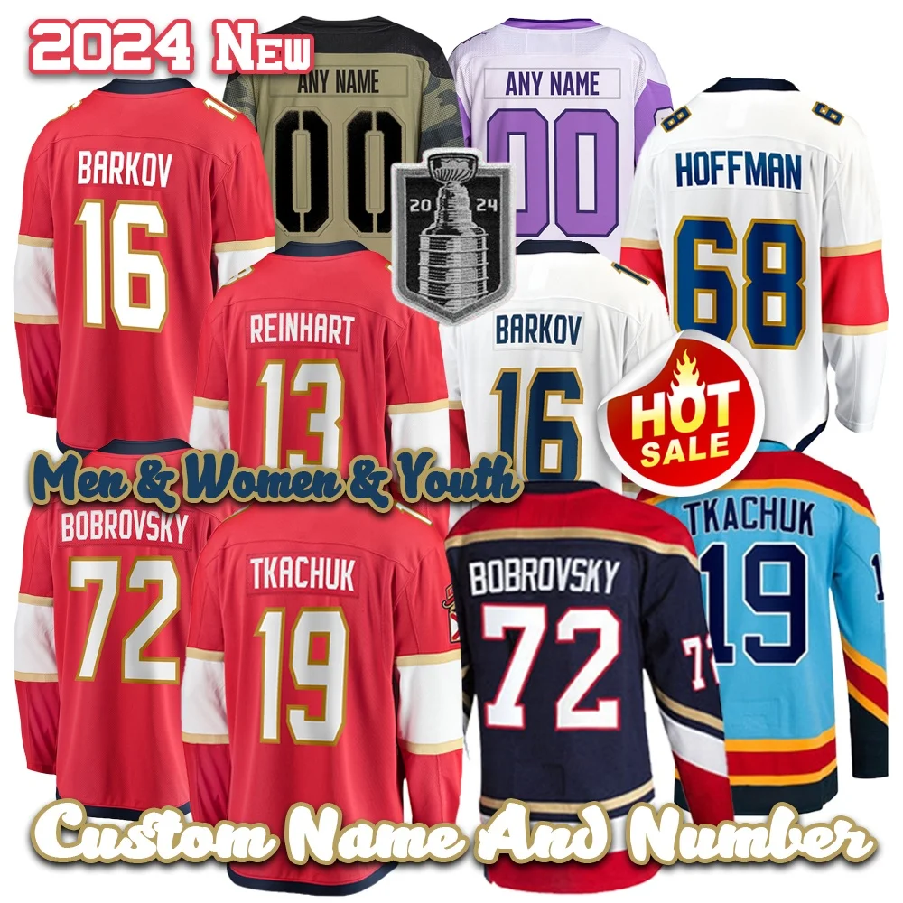 2024 Custom Matthew Tkachuk Ice Hockey Jersey Stitched Aleksander Barkov Sergei Bobrovsky Men Women Youth