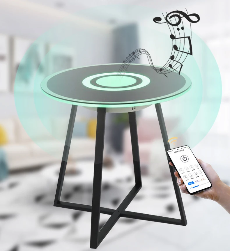  Touch Screen Smart Coffee Table with LED Lights Tempered Glass Top HiFi Music Sided for Living Room Apartment Party