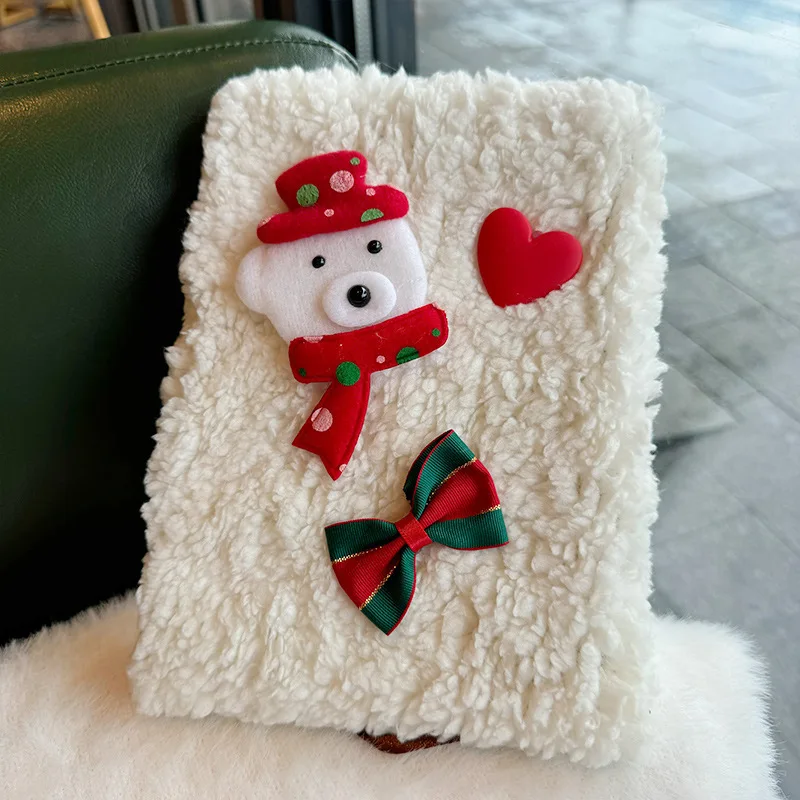 BEYOND A5 Kawaii Cute Plush Cover Soft Furry Christmas Children Kids Journal Notebook for Students Kids Girls Christmas