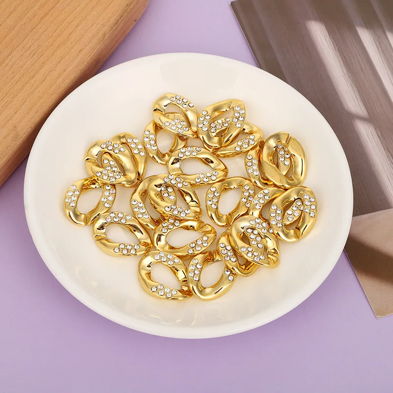 17*23mm Acrylic diamond UV Electroplating chain Buckle metal Gold silver rhinestone Acrylic Twisted Open Link Connect Chains