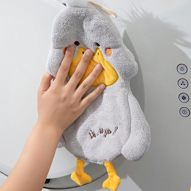 Cute cartoon pattern polyester coral velvet super soft and water absorbent duck hand towel washroom kitchen household hand towe