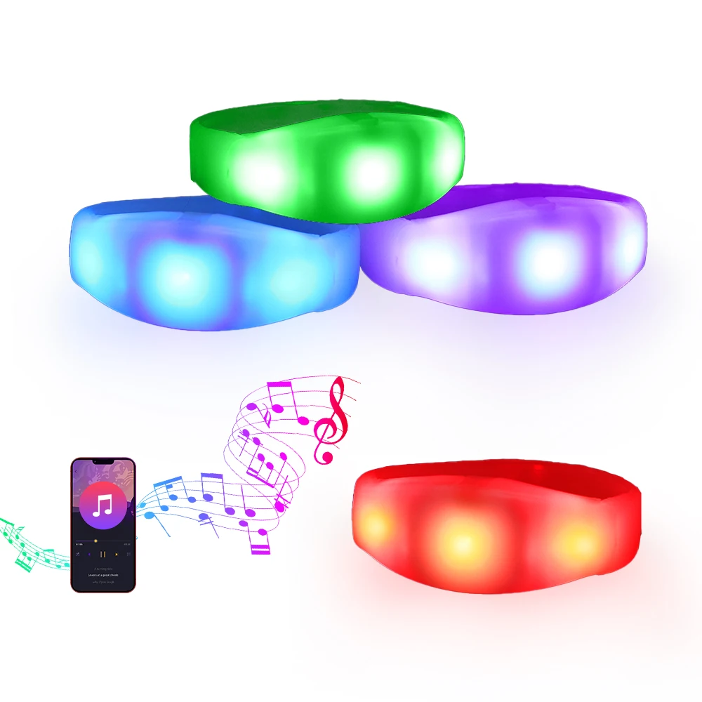 Holiday Party Favor Glitter Multicolor Customizable Voice Activated 3 Lights Semi-Silicone LED Bracelet