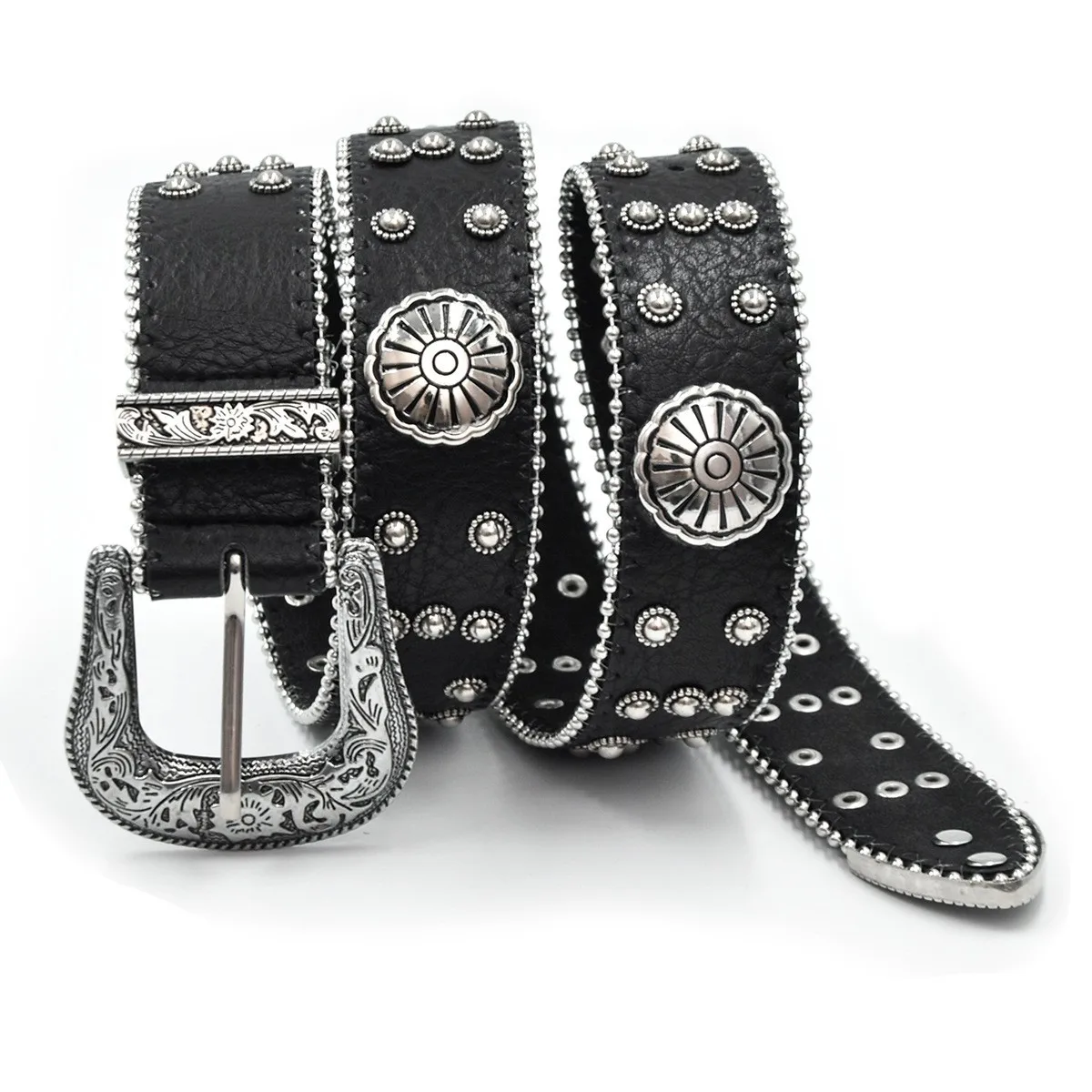Ladies Millennial Spice Style Belt with Punk Rivets Y2K belt men European American Style Custom Length PU Leather Zinc Buckle