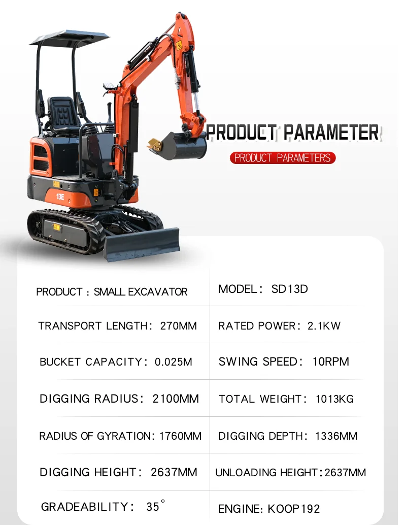 Shanding SD13D Mini Track Crawler Micro Digger Tractor   Small Excavator