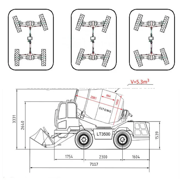 Durable 1.2 Cbm 3.5 Cbm 4 Cbm Fully Hydraulic Mini Transit 2023 Concrete Mixing Truck Trailer Self Loading Concrete Mixer Truck