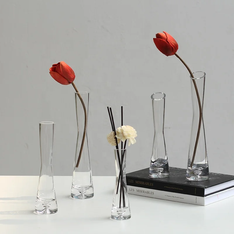 Bixuan Handblown Glass Vase Home Decor Table Centerpieces Modern Wedding Single Flower Small Mini Bud Clear Glass Diffuser Vases