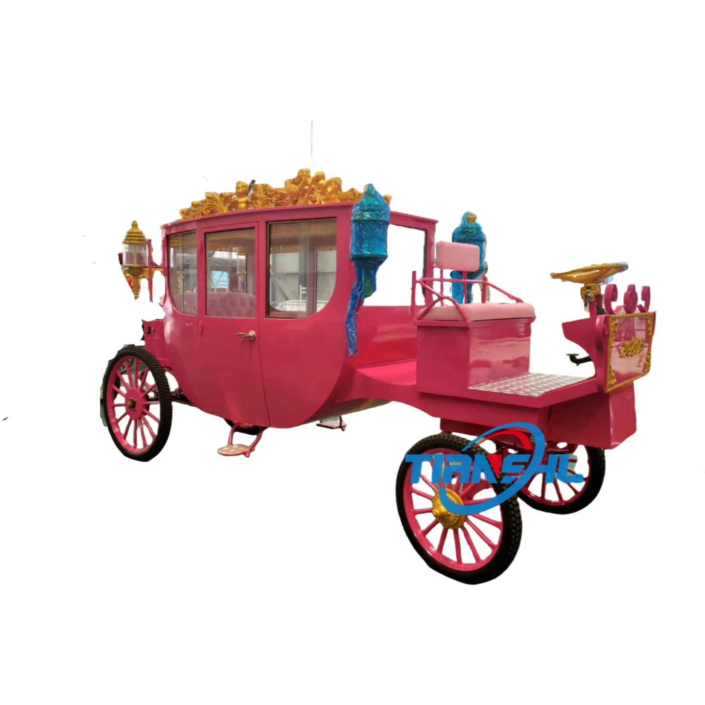 High quality four wheels downtown deluxe Pink Royal Cart tourist horse carriage
