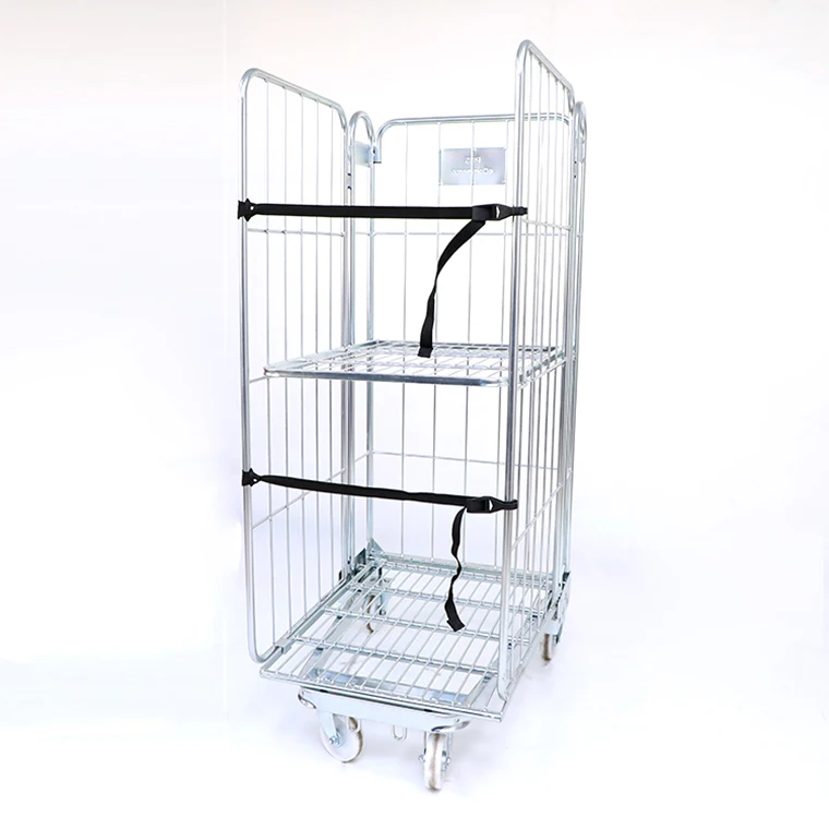 Industrial Warehouse Storing Foldable Durable 3-side wire mesh roll container trolley for supermarket