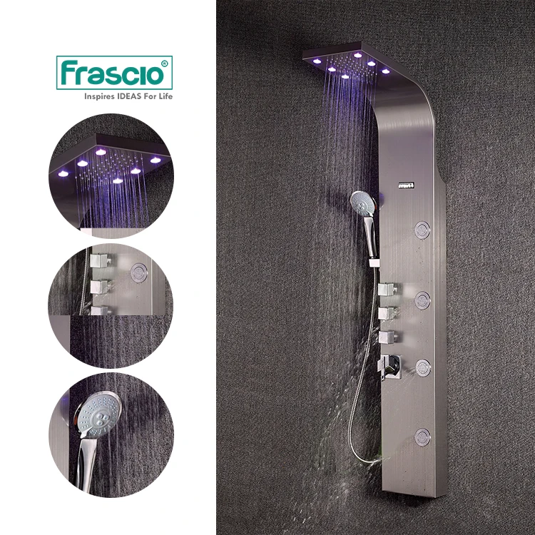 Frascio Brush High Quality With LED Modern Shower Panel Tower For Household Massage Stainless Steel Shower Panels System