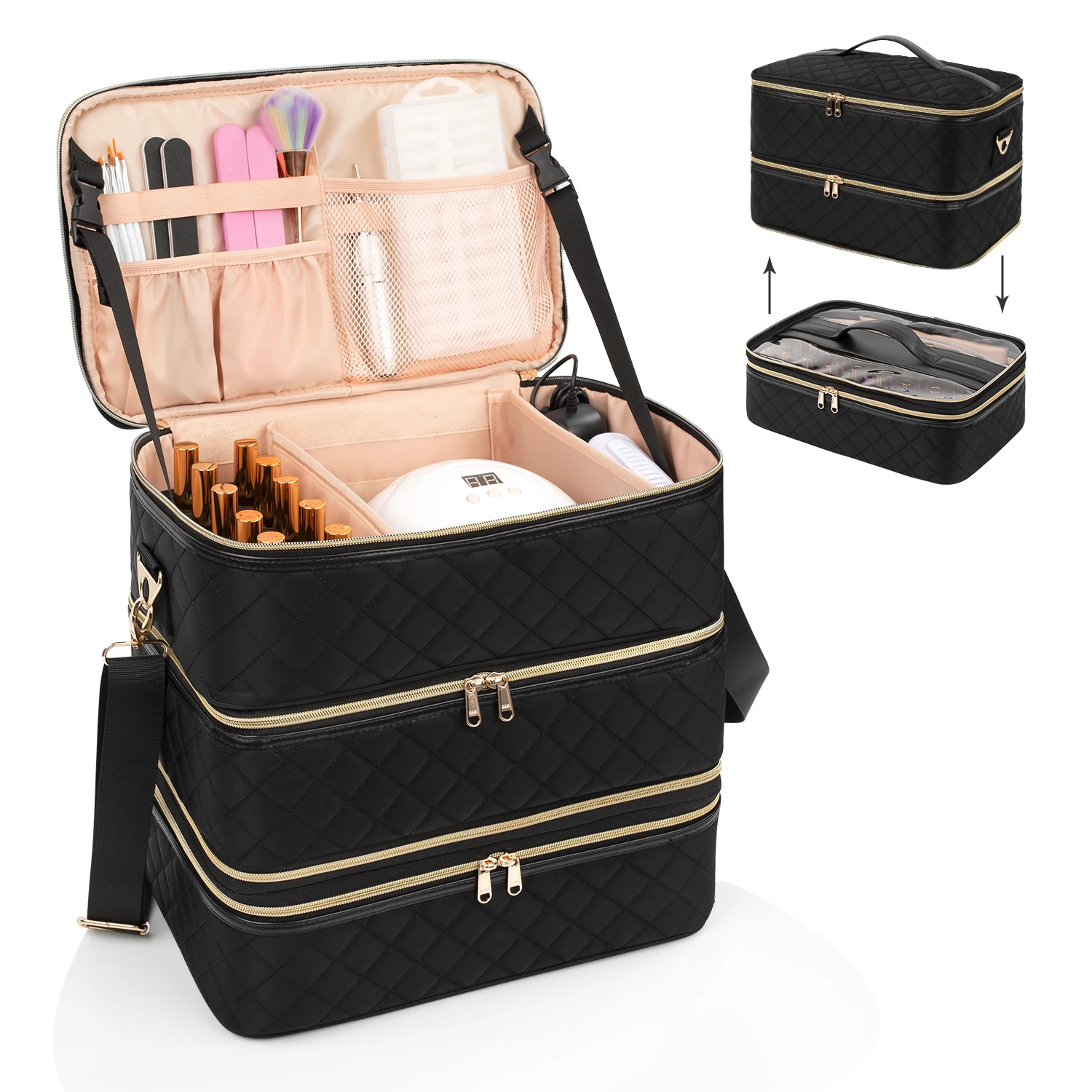 Relavel Home Service Nail Tech Bag Holds Nail Lamp and 90 Bottles Gel Nail Polish Organizer Carrying Case Bag for Artist