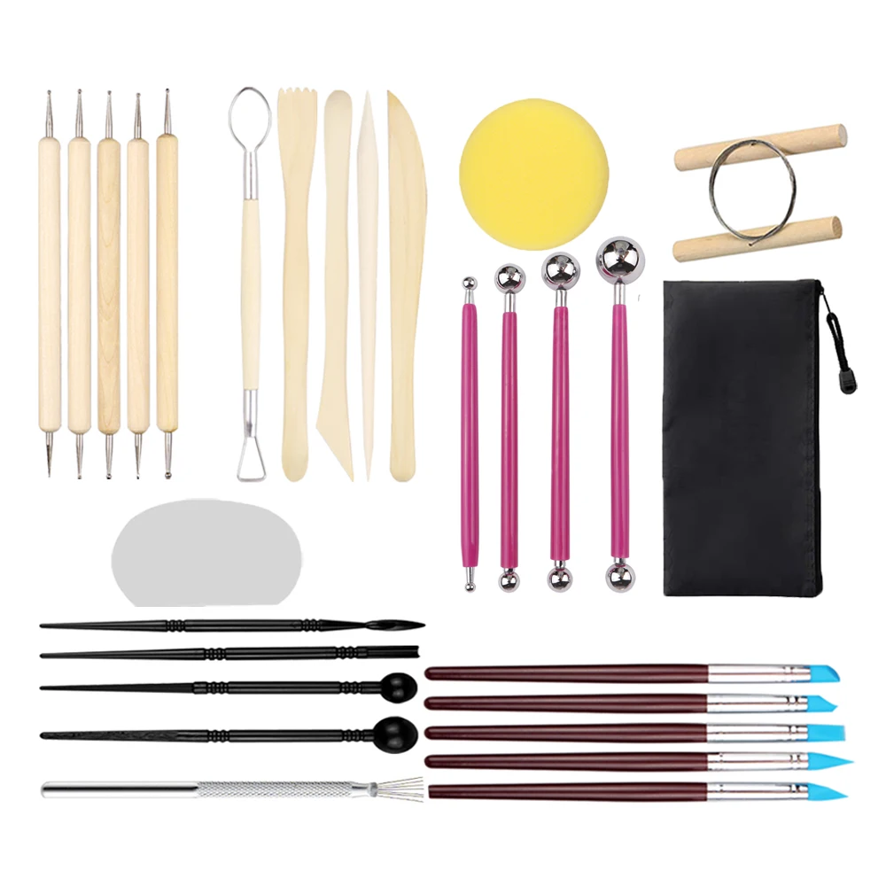 Wholesale Stainless Steel Scraper Art Sponge Silicone Carving Tool Double Heads Indentation Tool Pottery Tool Art Supplies