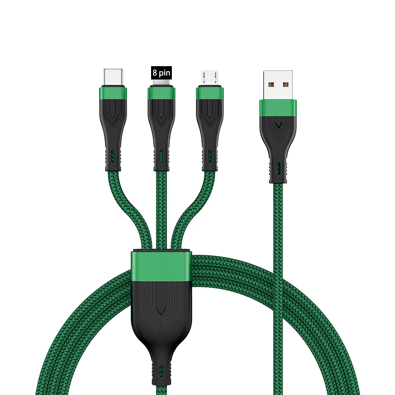 Free Sample 3 in 1 usb cable 100W  A to C   Cable Data Transmission For Mobile Phone