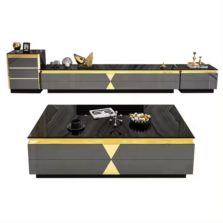 Living room furniture tv cabinets modern luxury tv stand and coffee table set with drawer