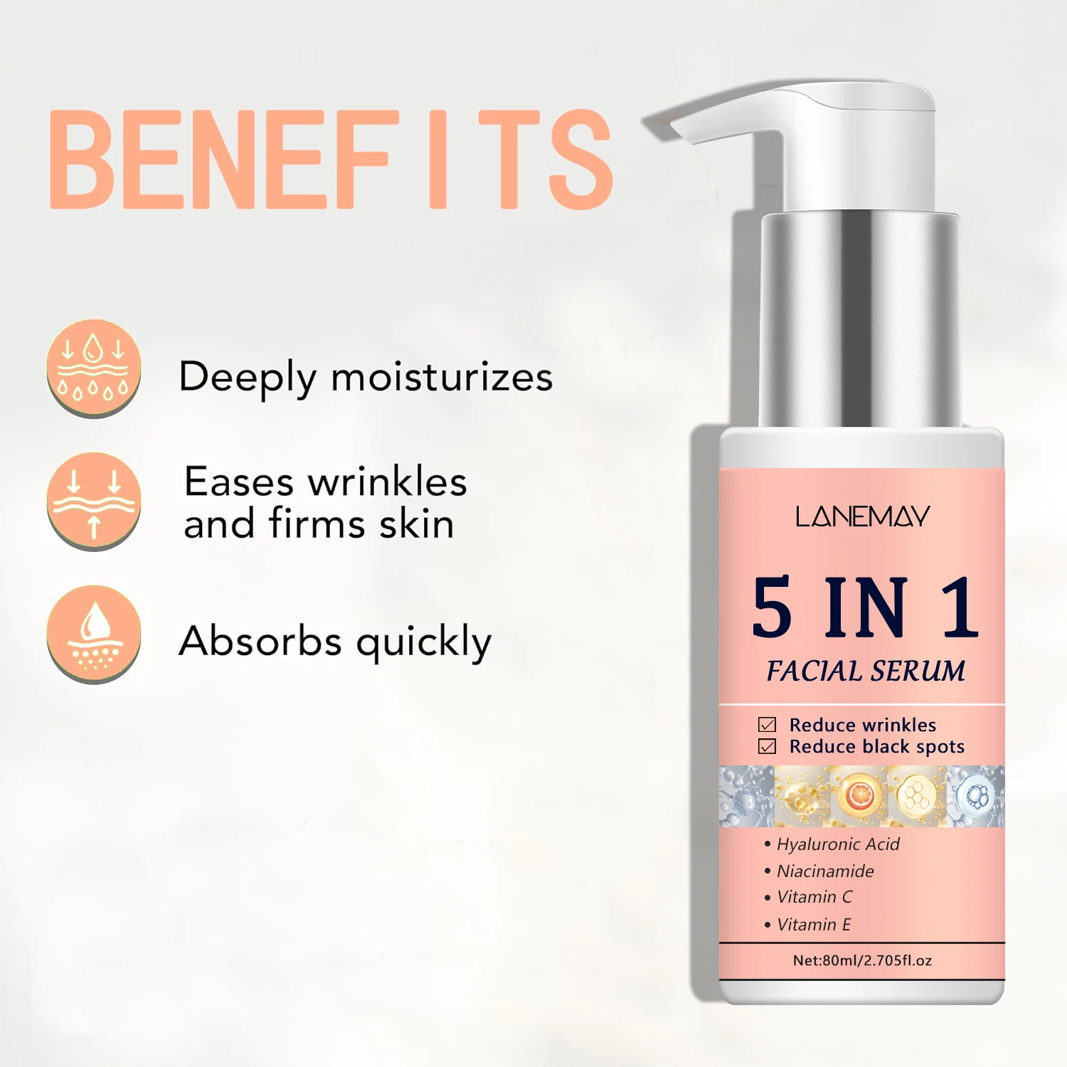 Beauty Products 5 IN 1 Anti-aging Serum Whitening Brighten Collagen Hyaluronic Acid Niacinamide Vitamin C E Serum Face Glowing