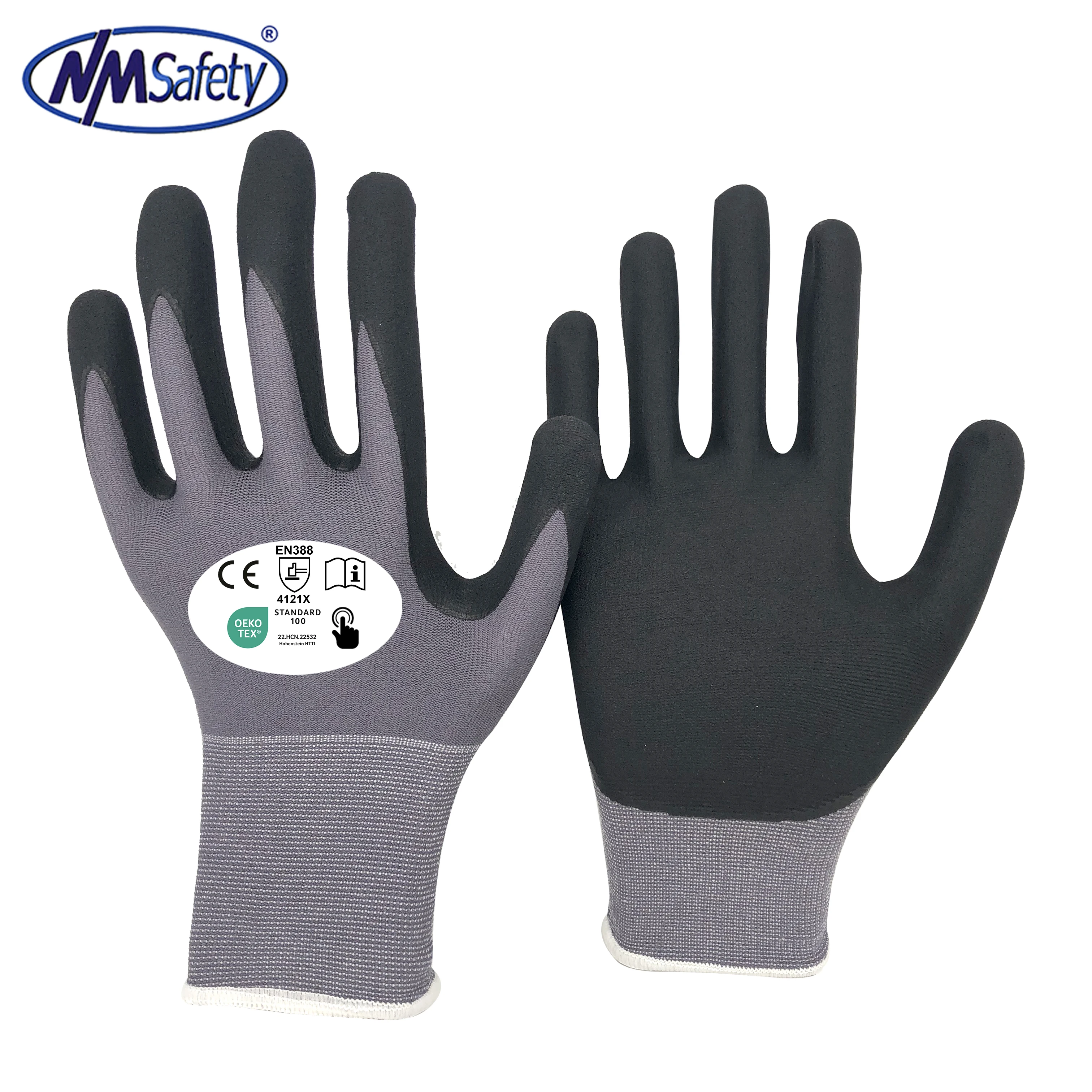 NMSAFETY Foam Nitrile Palm Coated Gloves Oeko-Tex CE Approved Nitrile Gloves Industrial Assembly Safety Work Gloves Men