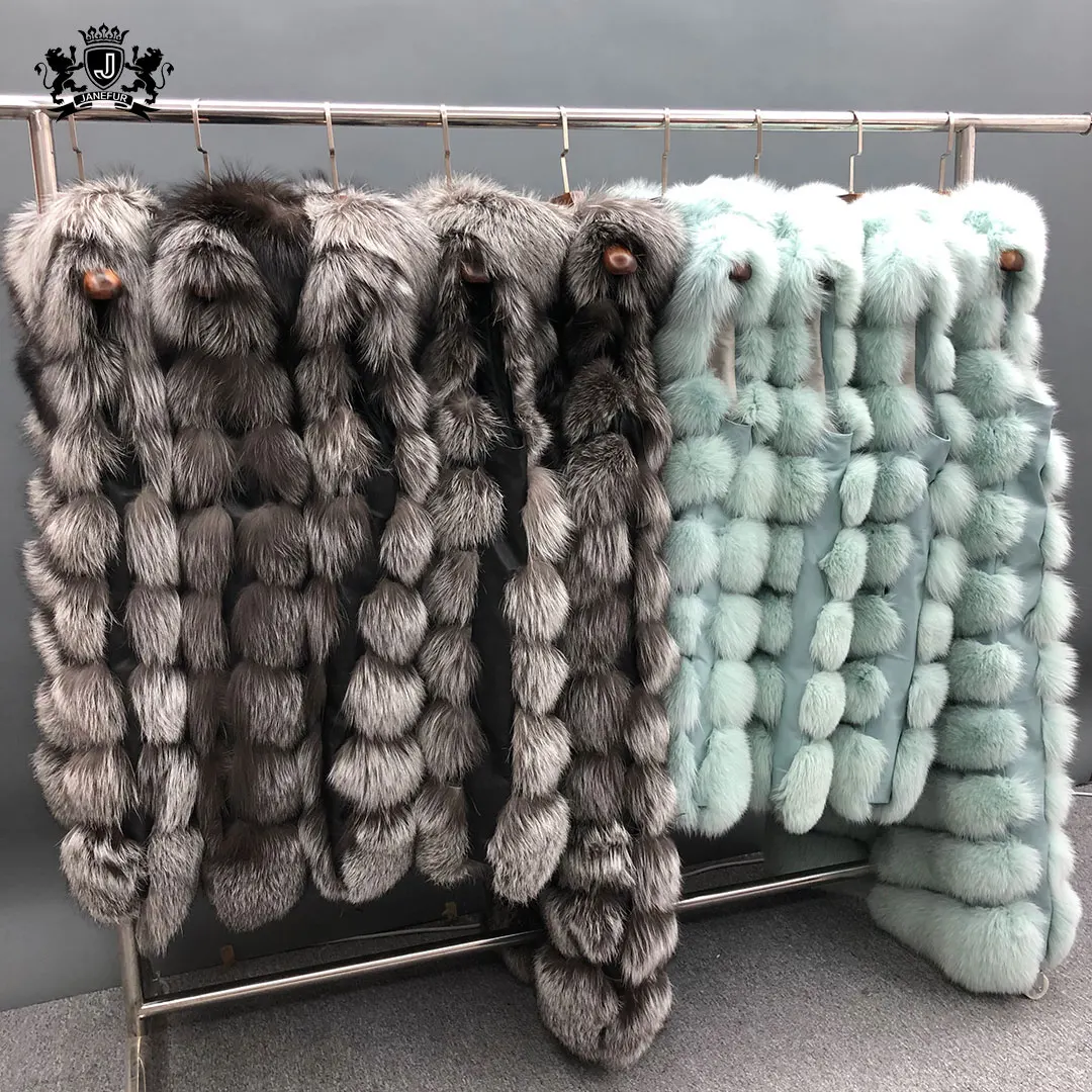 Fashion Fur vest supper long length Silver Fox Fur Sleeveless Coat Luxury Ladies High Quality Women Fox Fur Vest