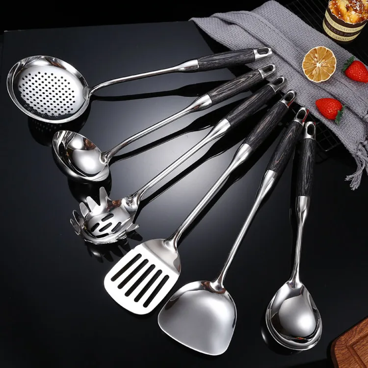 High Quality Luxury Black Gold Matt Utensils Kitchen Set Cooking Utensil For Cooking With Rotating Holder