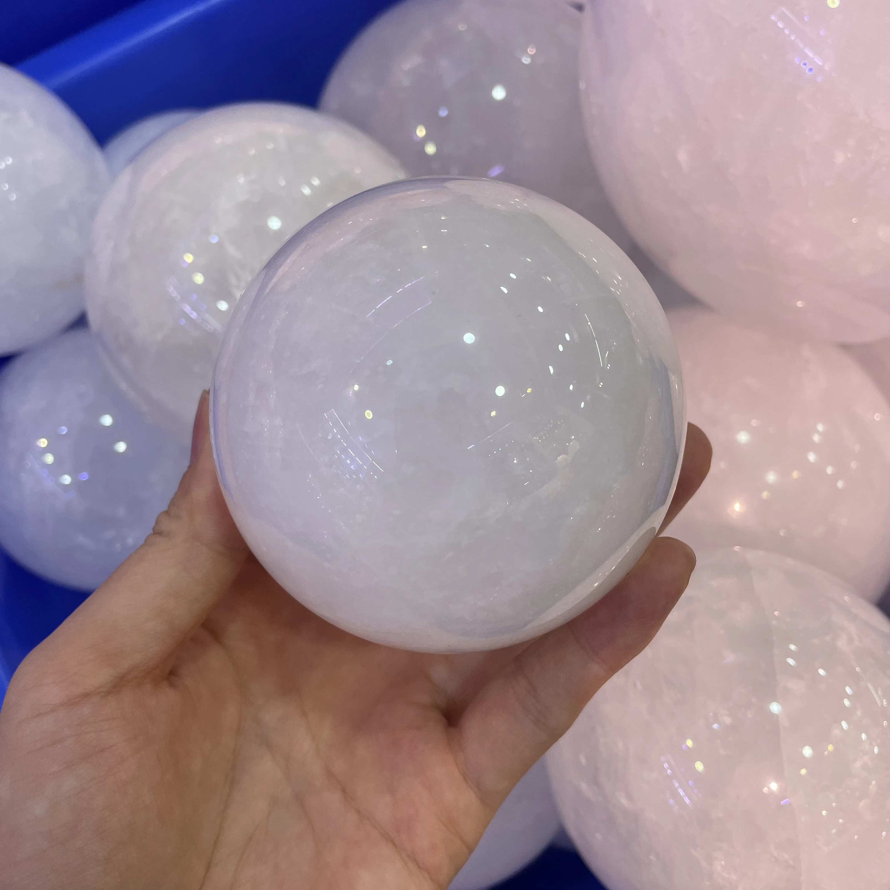 Naturally atomized clear quartz ball polished and white melting crystal ball