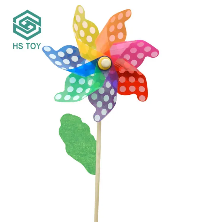 HS 43CM Garden Decoaitive Cheap Flower Pinwheel Kids Toy In Wood Stick Windmill Plastic For Sale