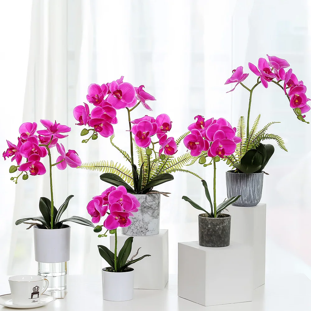 Wholesale real touch purple 7 heads artificial butterfly orchid flower in pot