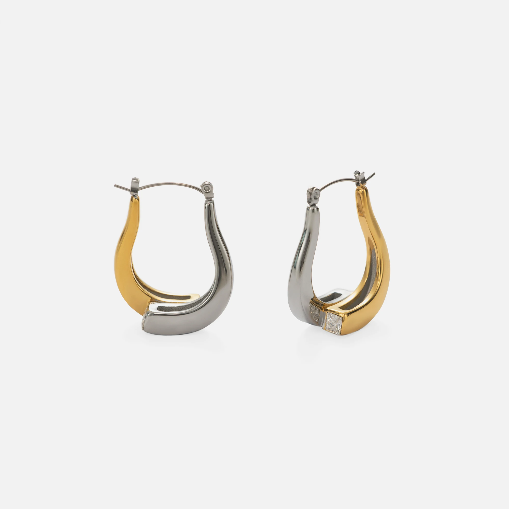 2024 Dazan New HOT INS 18k Gold Plated Hypoallergenic Stainless Steel Neo Gothic Unique Horn Mixed Zircon Snap Earrings For Lady