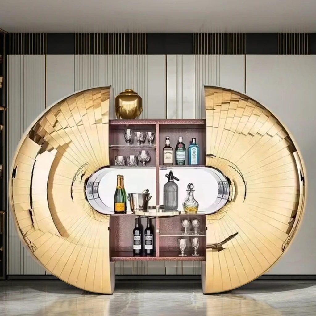Modern Luxury Wine Cabinet Wall Hanging Storage with Portuguese Sea Urchin Design Wood Material for Dining for Villa Luxury Art