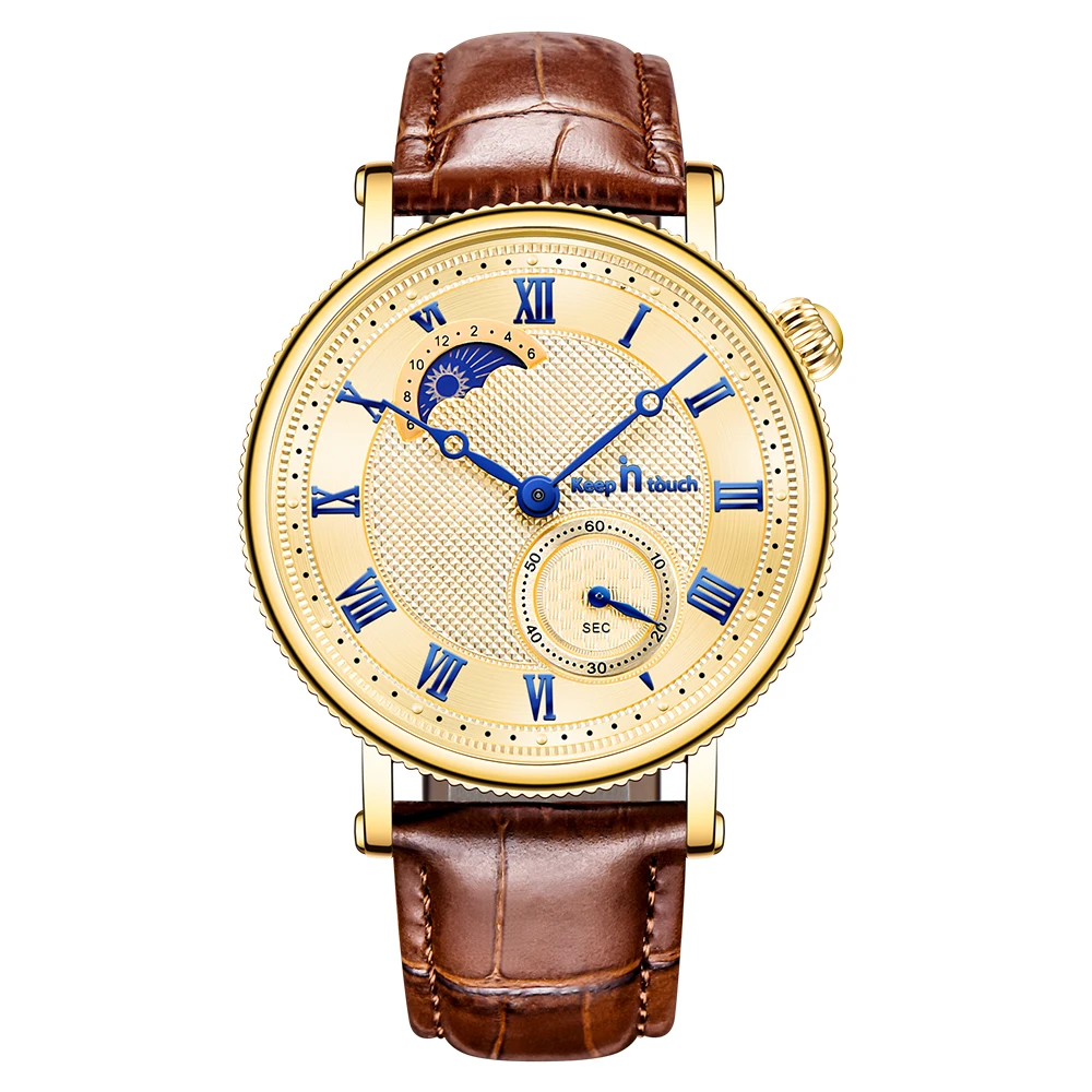 K-8314M classic men quartz watch with night and day leather strap luxury male wristwatch 40mm