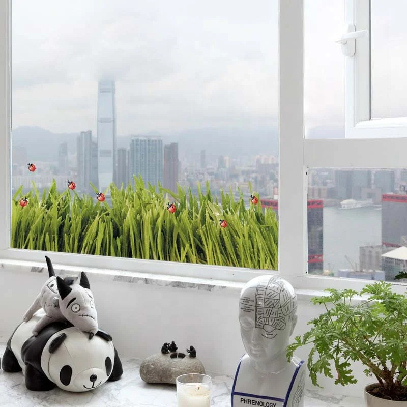 Plants insects grass green leaves dew static film sticker window stickers Non-adhesive glass sticker Electrostatic film decals