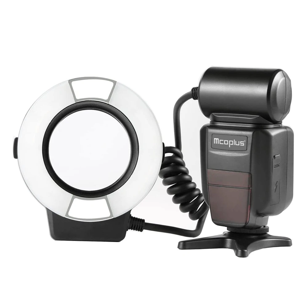 Mcoplus 14EXT-N LED AF Assist Lamp 5500K for Nikon i-TTL with 8 Metal Adapter Rings Macro TTL Ring Flash