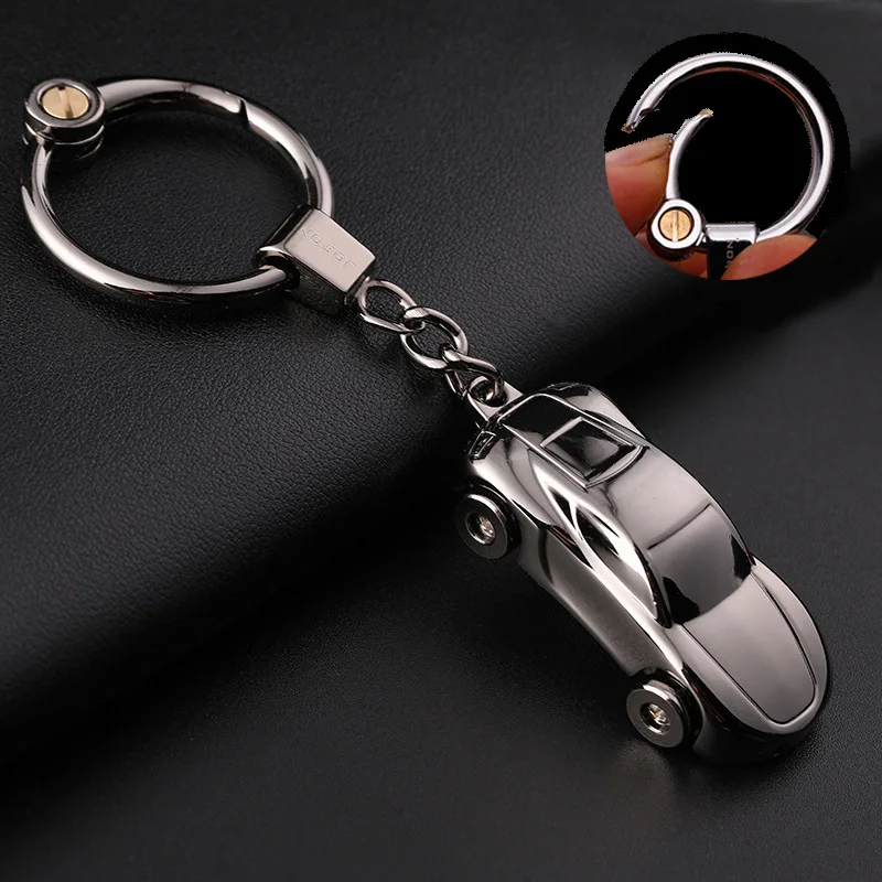 Cute Alloy Car Shaped Keychain with Gift Box Bag Charm LED Light Key Chain Collection Luminous Car Shaped Key Ring Jewelry Gift