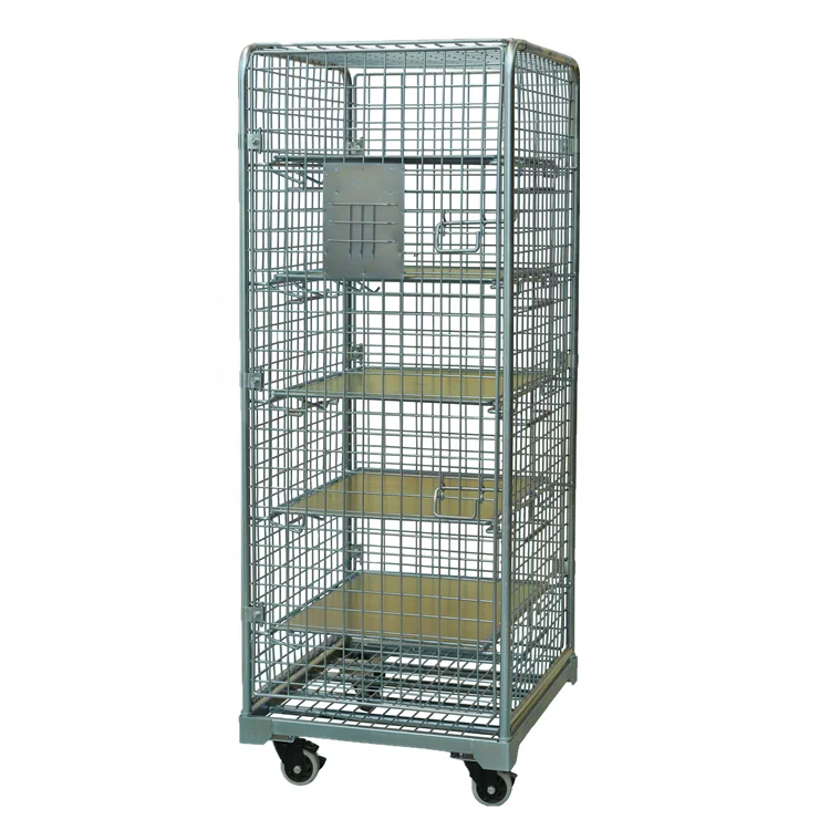 Collapsible metal foldable storage warehouse steel wire mesh roll trolley