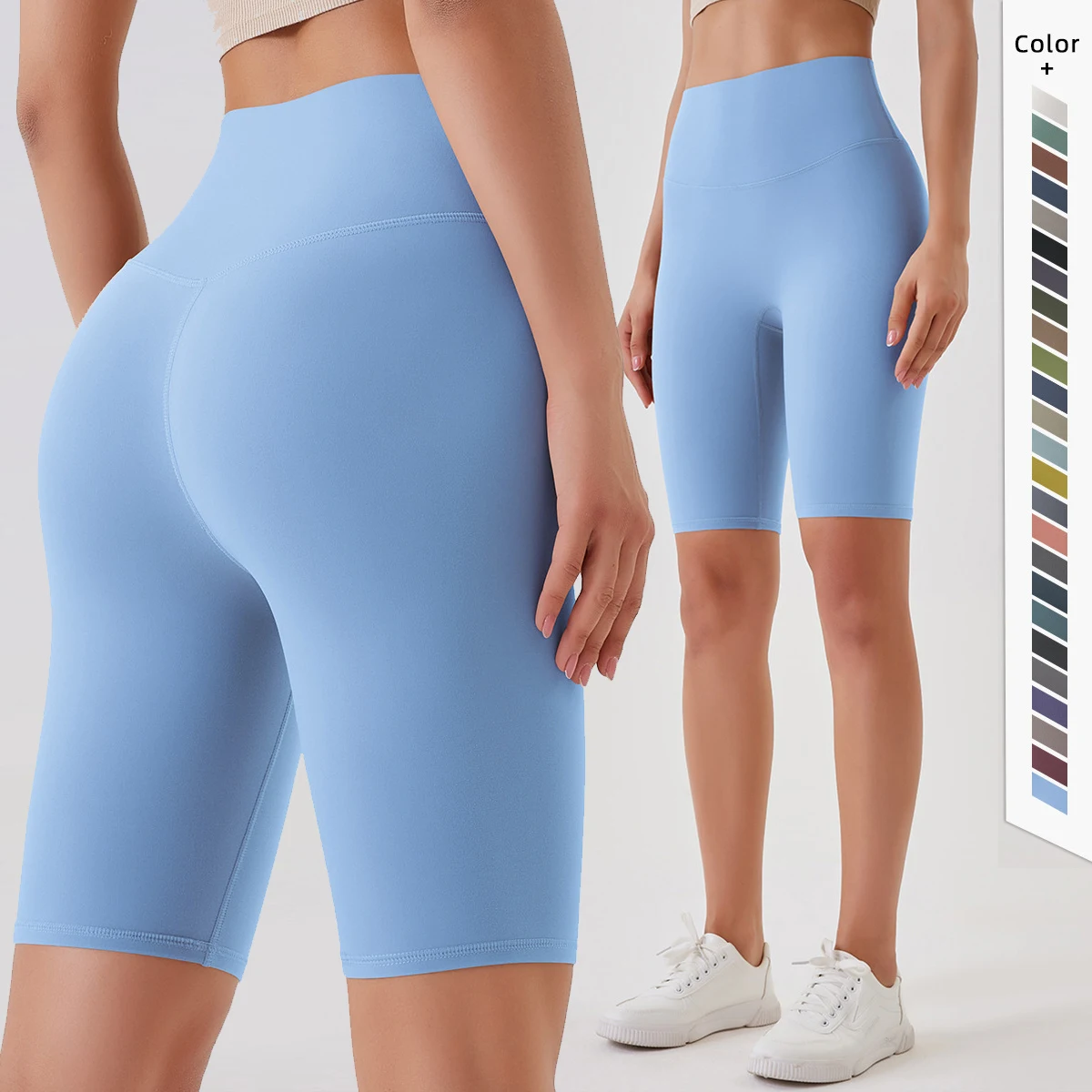 Naked Feeling Yoga Fitness Shorts Legging Knee Length High Waist Workout Shorts OEM Plain Biker Shorts for Women