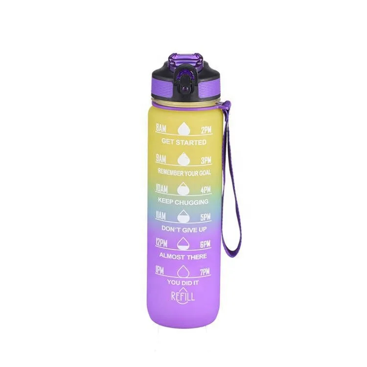 Amazon Gradient large capacity Space Sport Sippy Cup plastic with printed scale outdoor shake portable gym water bottle
