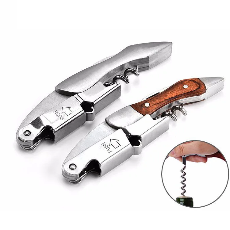 custom metal stainless steel wine bottle opener wood wine corkscrew for gifts