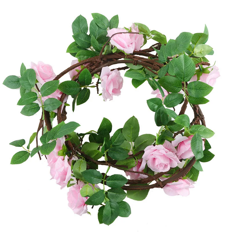 Wholesale cheap close nature plastic silk home outdoor garden wall decorative cherry blossom rose flowers vine artificial plants