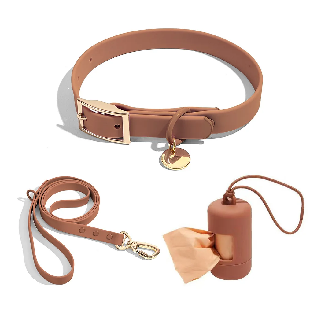 Durable PVC Adjustable Dog Collar Training Outdoor Waterproof Poop Bag Dispenser Dog Leash Collar with Name Tag