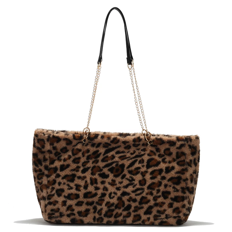 Cow/Zebra/Leopard Pattern Plush Tote Bags For Women 2021 Big Soft Fluffy Bag Furry Handbag Chain Fur Crossbody Shoulder Bag Sac