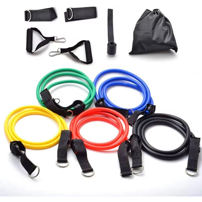 Exercise Resistance Bands with Handles 5 Fitness Workout Bands Stackable up to 75/100/150 lbs Ankle Straps Door Anchor Carry Bag