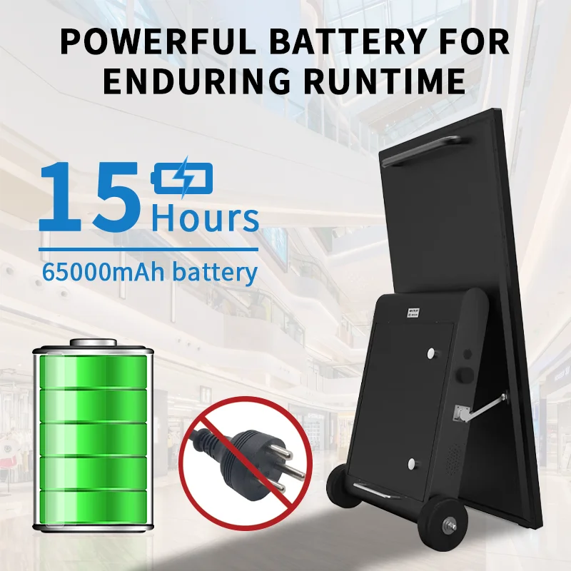 43 Inch Portable Floor Standing Outdoor Poster Panel Smart Battery Power Advertising Display Signage Lcd Digital Kiosk