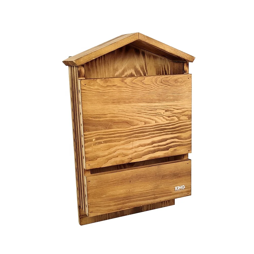 Stylish Wooden Double Chamber Bat Houses for Outdoors Flame Treated Weatherproofed Bat House Brown Bat Box