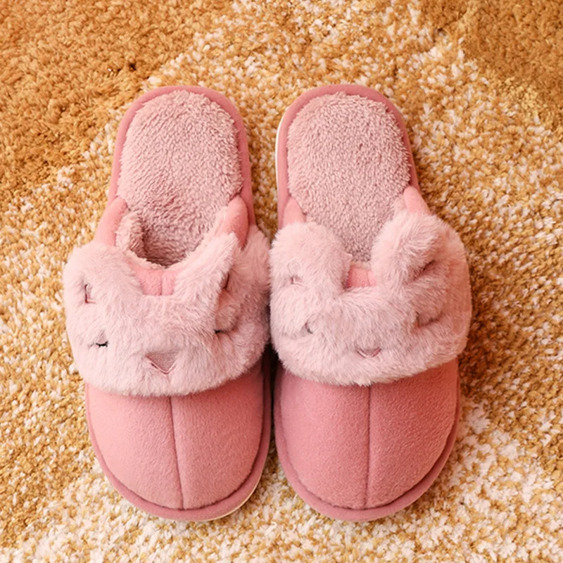 woman winter fur fluffy plush cute sleep animal closed eyes home warm  indoor slipper