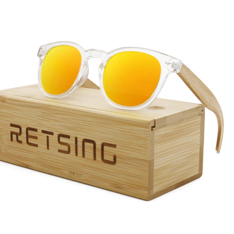 Hot Sale Man And Women Polarized Sunglasses Round Frame Retro Bamboo Wood Sun Glasses