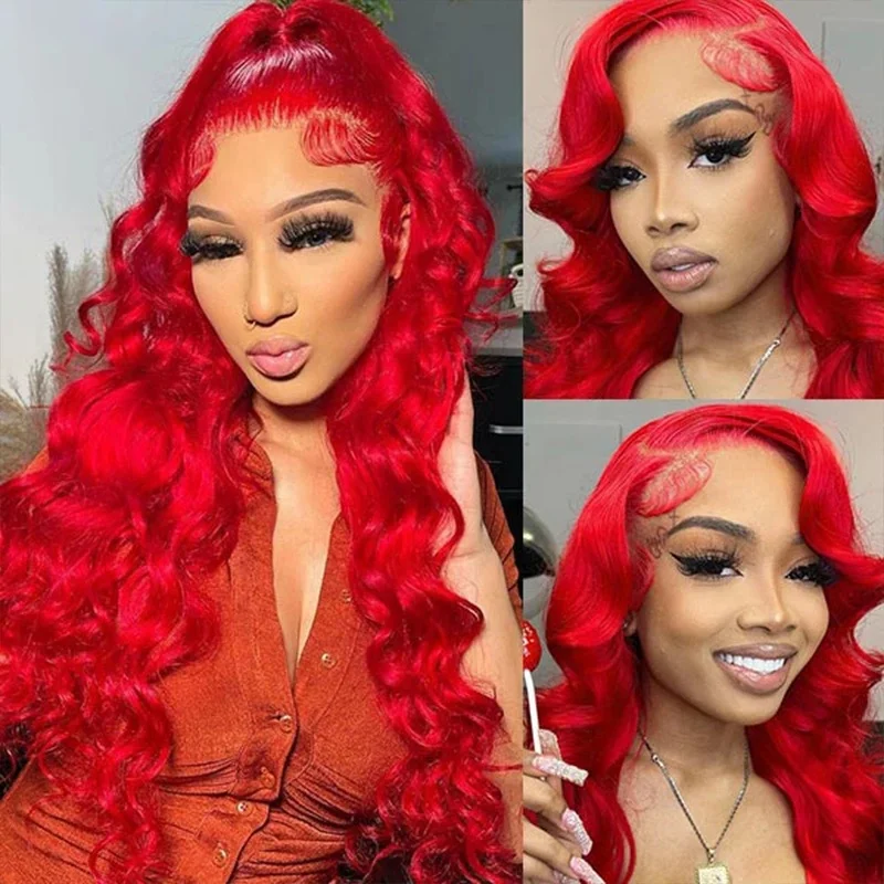 Custom Color Red Color Long Straight Raw Hair Wig 13x4 Lace Frontal Wig Red Peruvian 100% Human Hair Lace Front Wigs