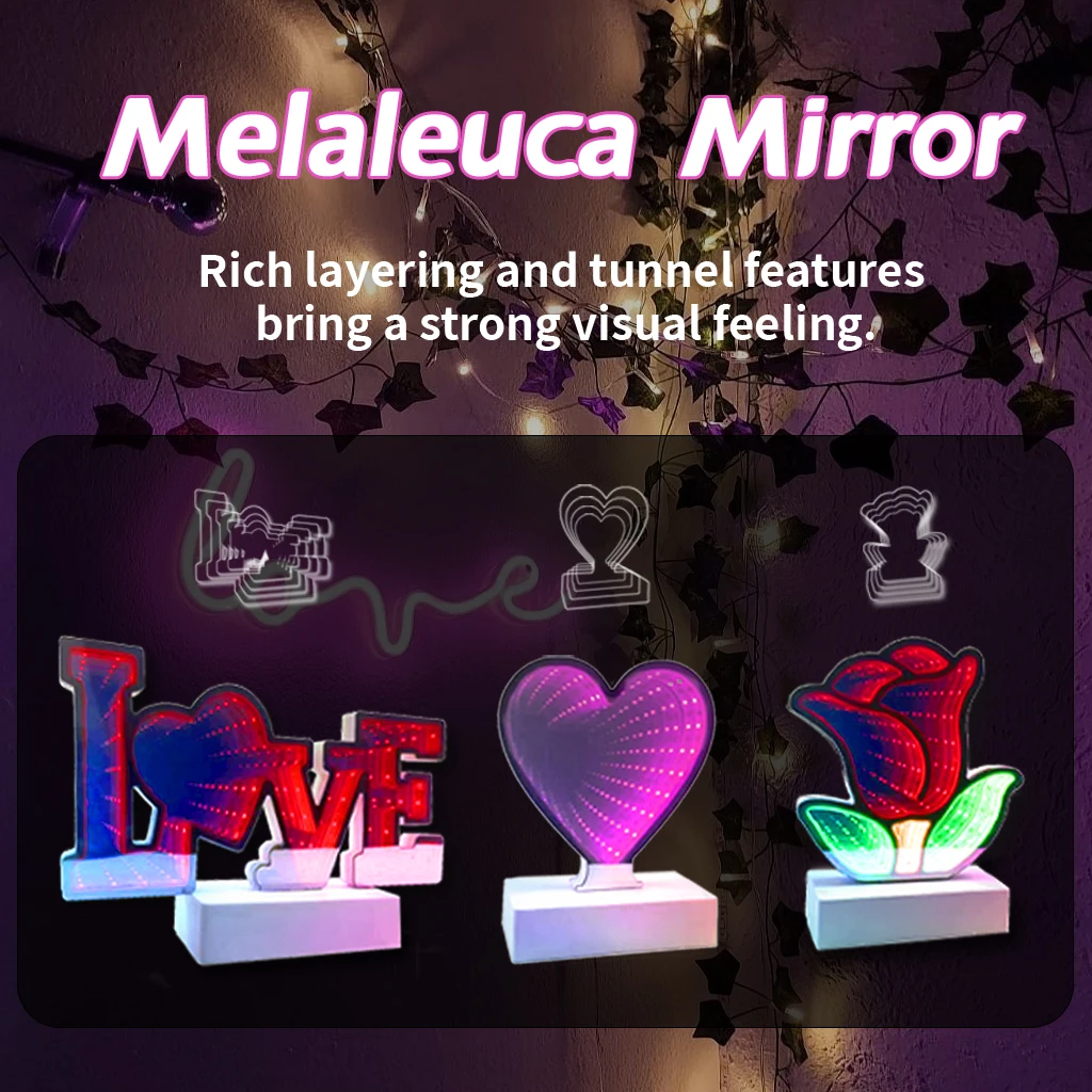 Valentines Day Pink Heart Mirror Lamp Stuffing Trending Valentines Deco Lights