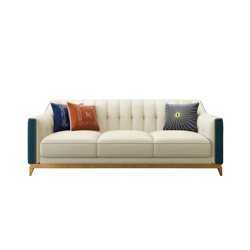 Nordic minimalist design simulation leather high resilience backrest sponge pine frame multi-person living room sofa