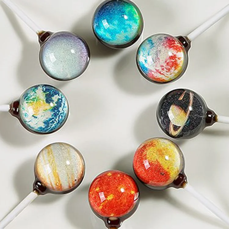 Custom wholesale fruit flavor planet shape sweet lollipop candy