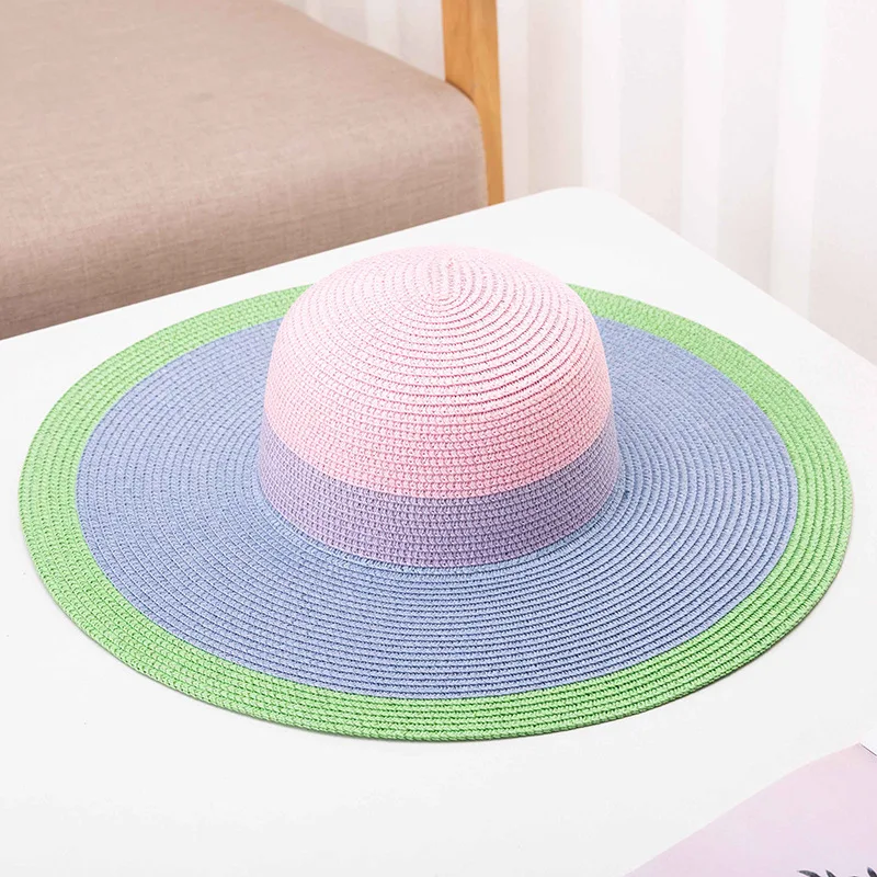 Instagram popular net red summer little fresh shade women beach vacation sun hat Sun block beach hat dome rainbow straw hat