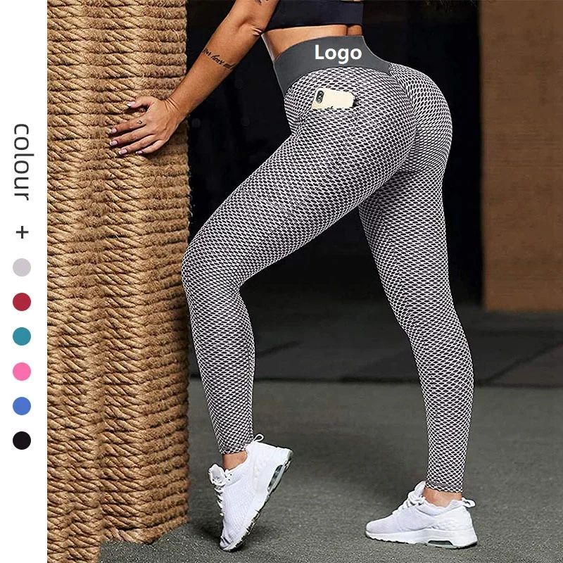 High Waisted Woman Honeycomb Jacquard Scrunch Butt Plus Size Workout Pants Yoga Leggings With